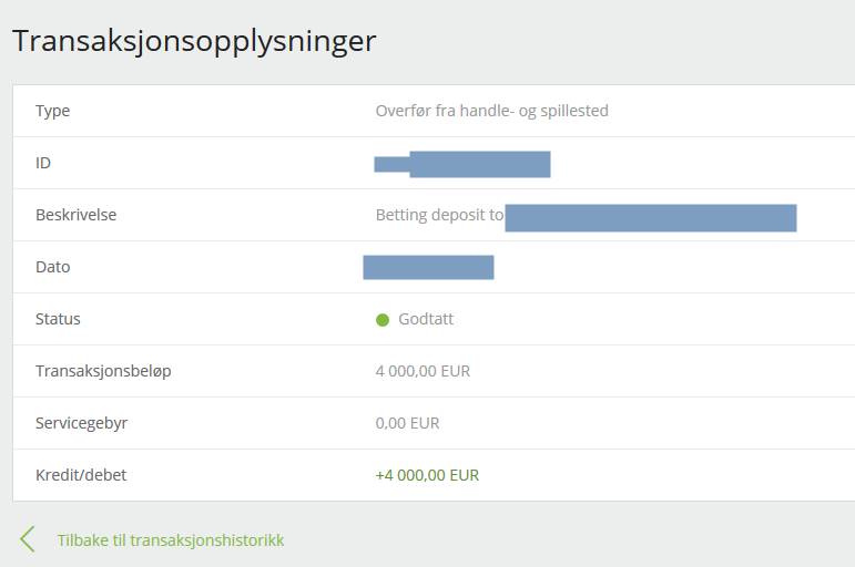 Historisk transaksjon på ewallet